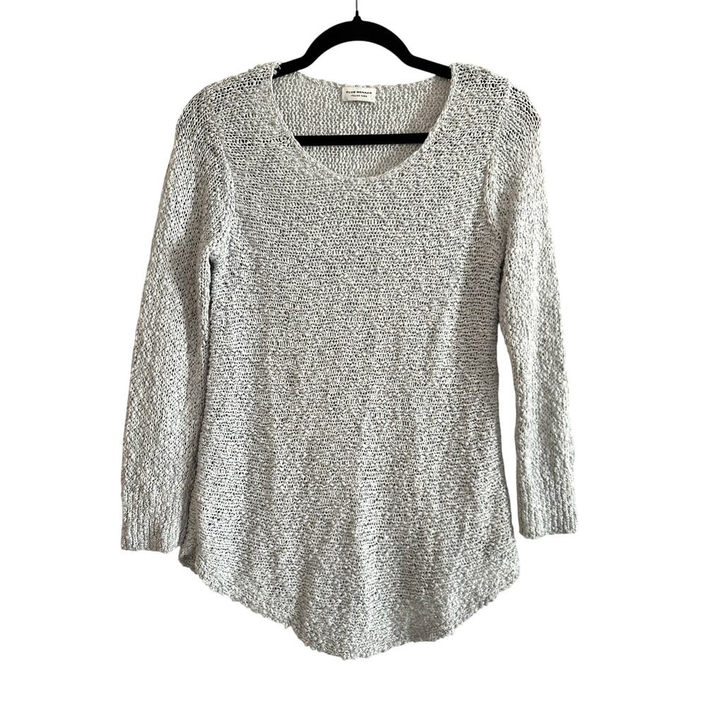 CLUB MONACO Gray Italian Yarn Open Weave Knit Sweater Top Rounded Hem - Sz Small